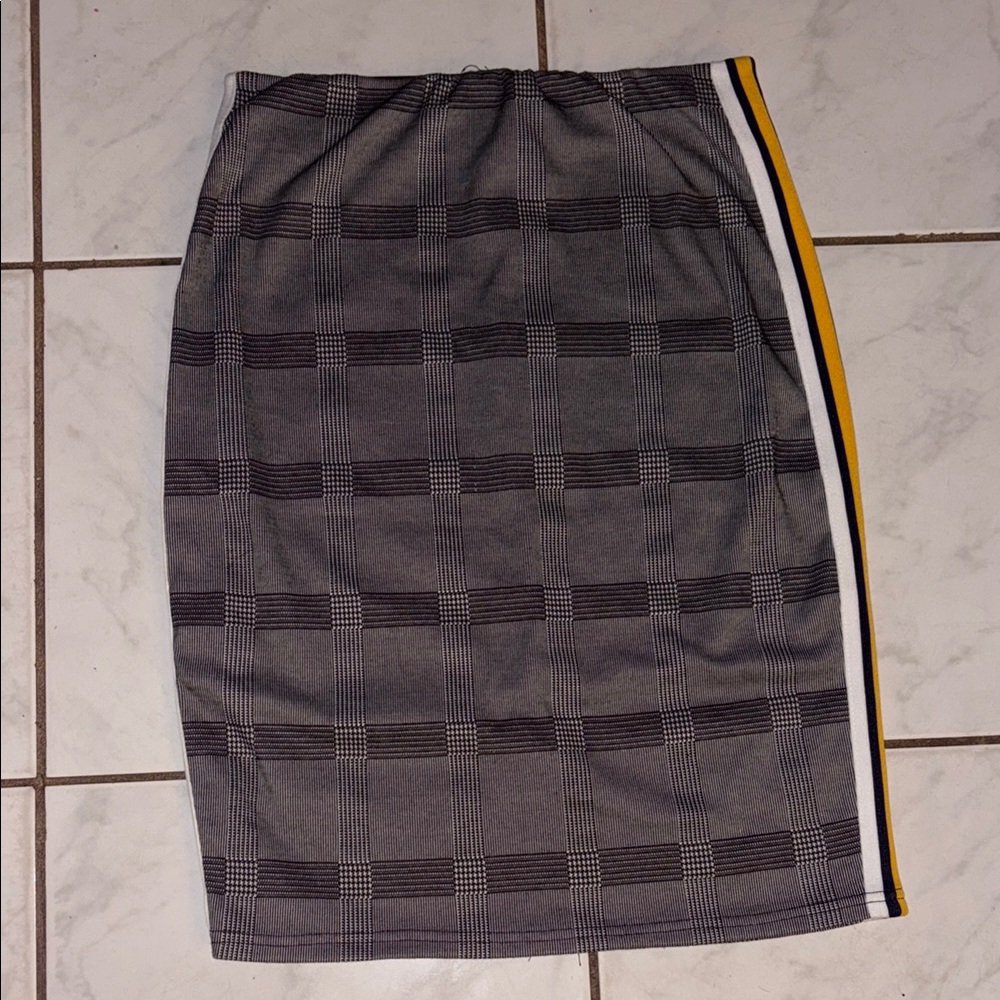 Ashley Blue Gray and Yellow Midi Skirt